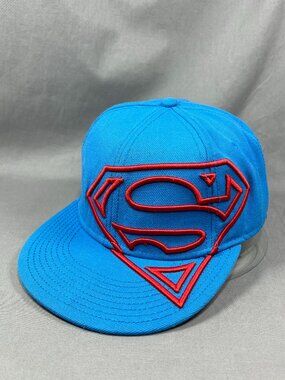 DC Comics Superman Fitted Hat L/XL Blue Red Big Logo Flat Bill Cap Cosplay Adult
